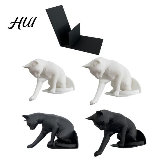 Industrial Style Bookshelf Accessory Cat Bookend Stand Matte Black Paw Design Stable Non-Slip Book PLA Material Decorative Desktop Organizer