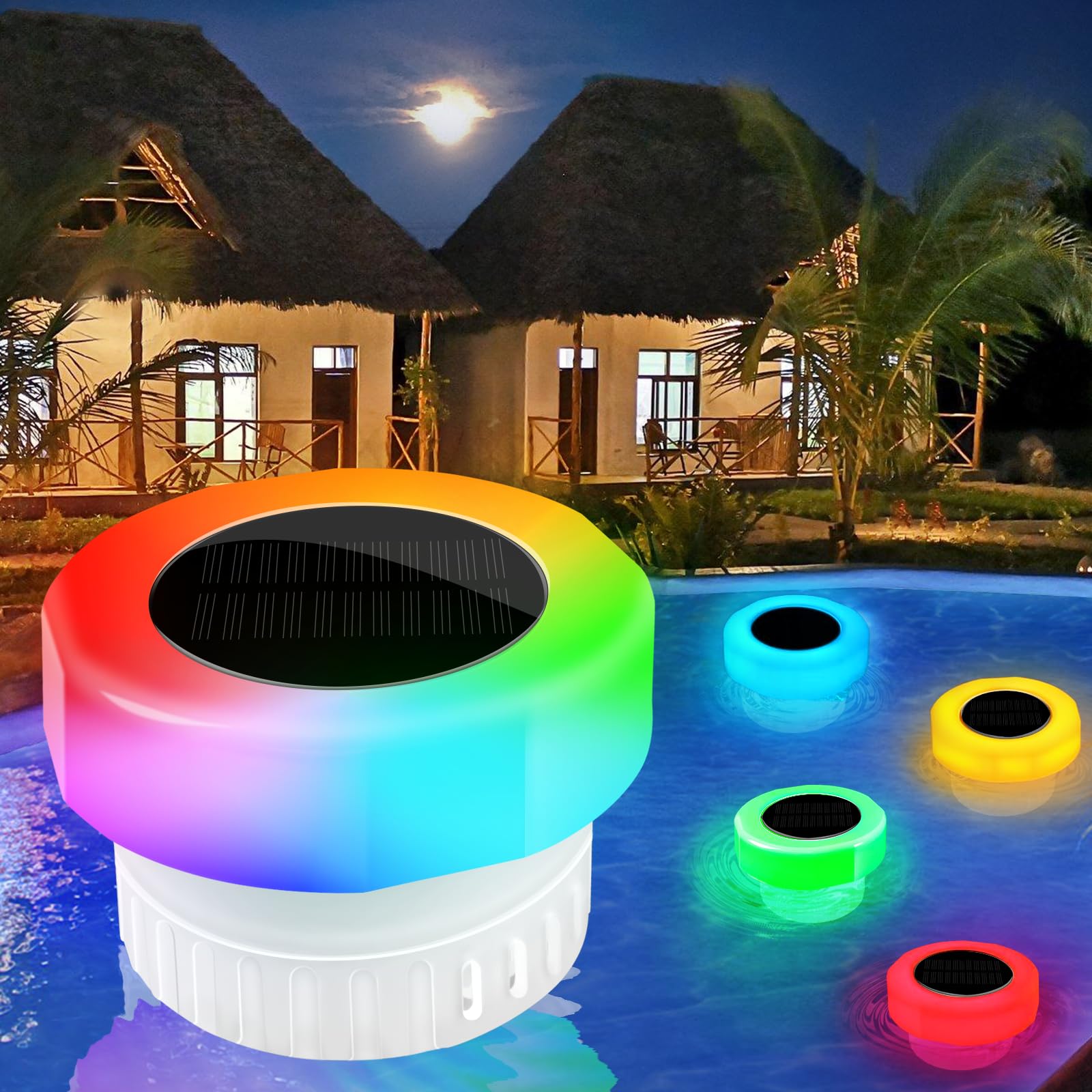 

2Pcs Pool Chlorine Floater with Solar Light Floating Chlorine Dispenser Fits for 1-inch and 3-inch Chlorine Tabs Type A