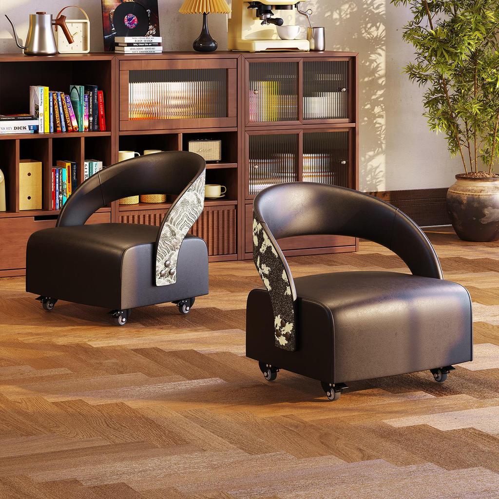 Universal Small Roller Stool with Backrest - Soft, Movable, Low Stool for Living Room Sofa