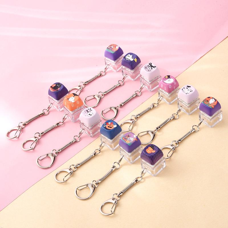 Halloween Mechanical Keycap Keychain, Portable Fidget Finger Toy Pressable Button for Office Travel Anxiety Relief Party Favor