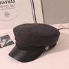 Korean Leather Beret Children Spring Student Cute Versatile Pu British Style Octagonal Hat Pumpkin Hat