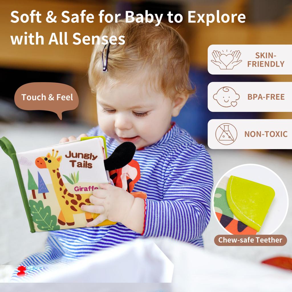 New 3D Visual Tail Cloth Book Rustle Sound Baby Tear Resistant Early Learning Educational Montessori Toys 0-12 Months Baby Gifts