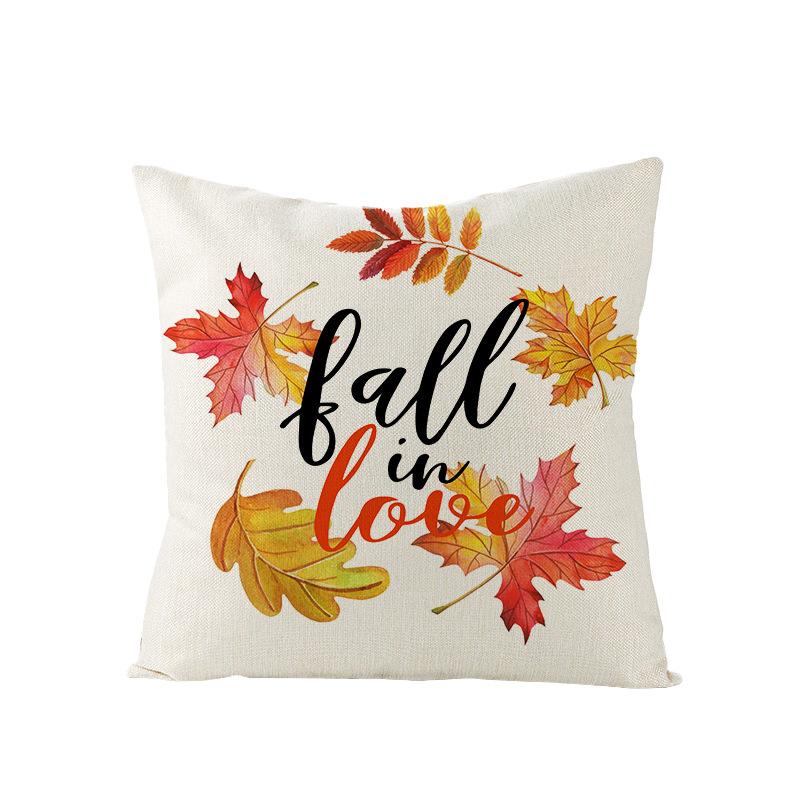 Autumn Maple Leaf Pumpkin Print Polyester Pillow Cover Home Furnishings Letter Plaid Sofa Cushion