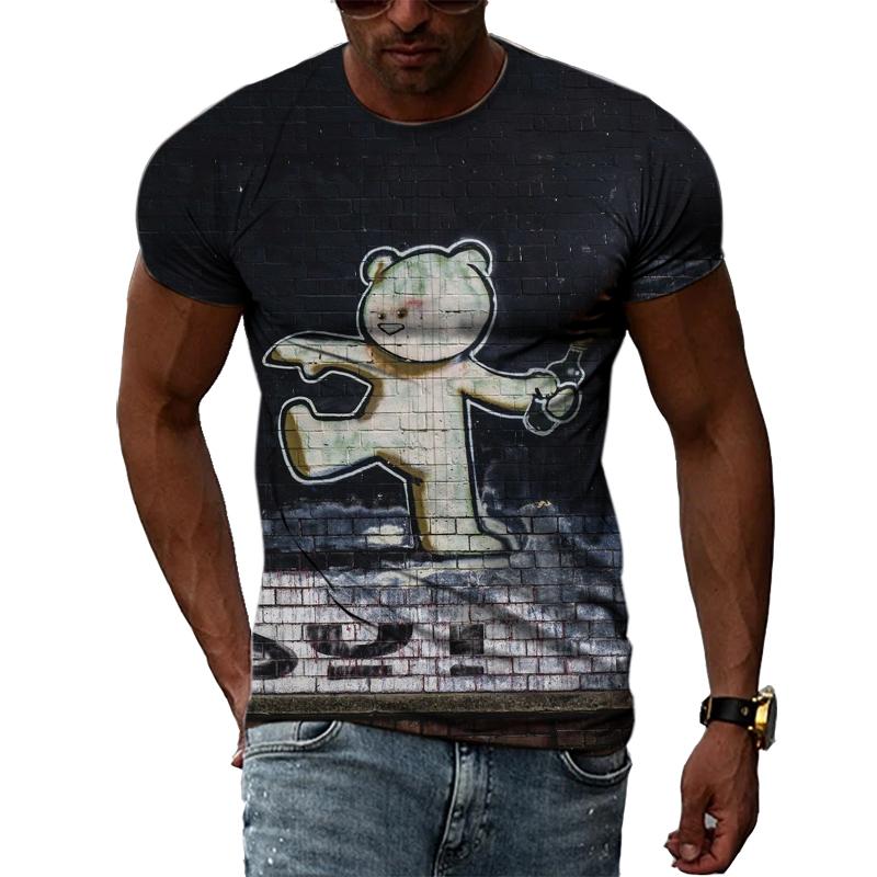Fashion Creative Retro Graffiti Art Men T-shirts Summer Personality Sad Graphic T Shirts 3D Harajuku Print Short Sleeve Tees Top