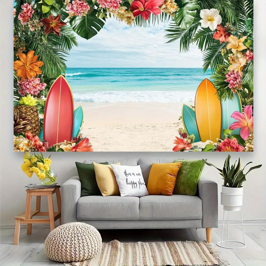 2D Flat Surface 1-piece Tropical Beach Polyester Background Suitable for Photo Booths and Room Decoration