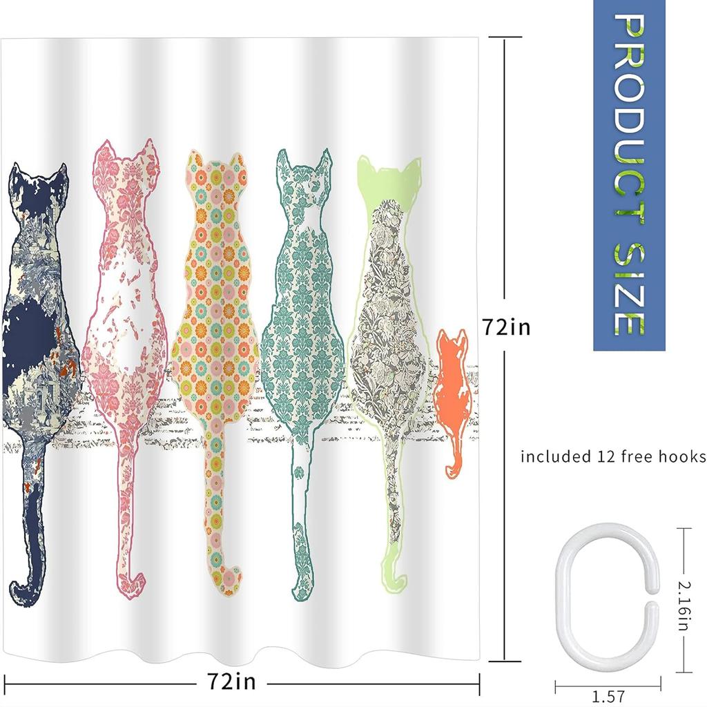 Colorful Cat Back Shower Curtain,  Shower Bath Curtain for Bathroom,Polyester Fabric Bathroom Shower Curtain