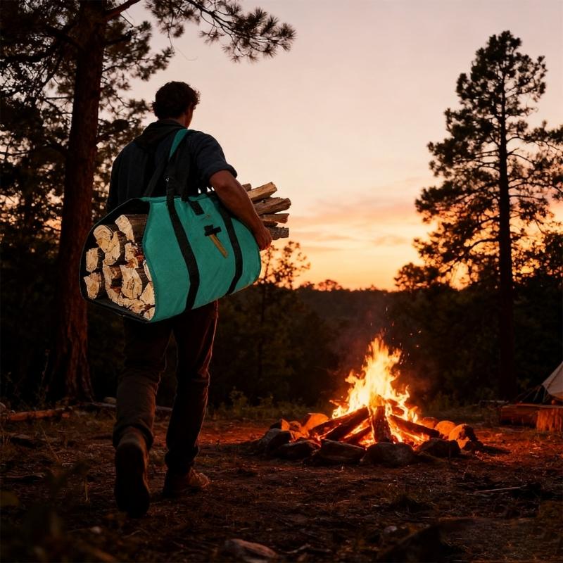 Spacious Outdoor Firewood Bag Waterproofed Oxfords Materials Reinforced Handle Easyly Clean Camping Gear