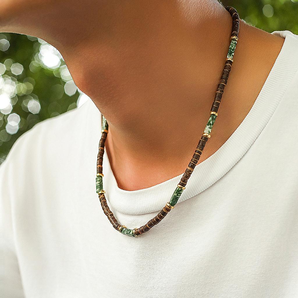 New Bohemian Men's Beaded Necklace Tiger Stone Natural Stone Fashion Trend Design Minimalist Necklace Commemorative Gift
