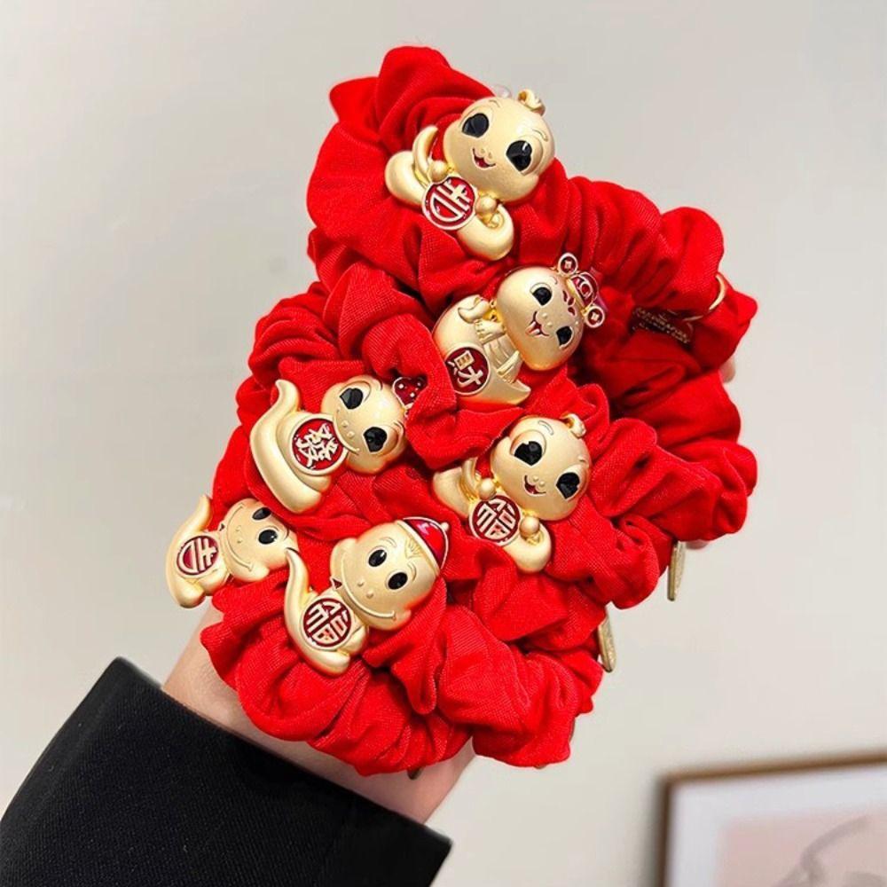 Zinc Zinc Alloy New Year Hair Rope Red Chinese Style Bracelet Cute Snake Year Hair Ring  Girls