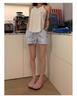 Hong Kong Style Striped Embroidered Drawstring Wide-Leg Shorts for Women - Casual, Versatile, and Lightweight