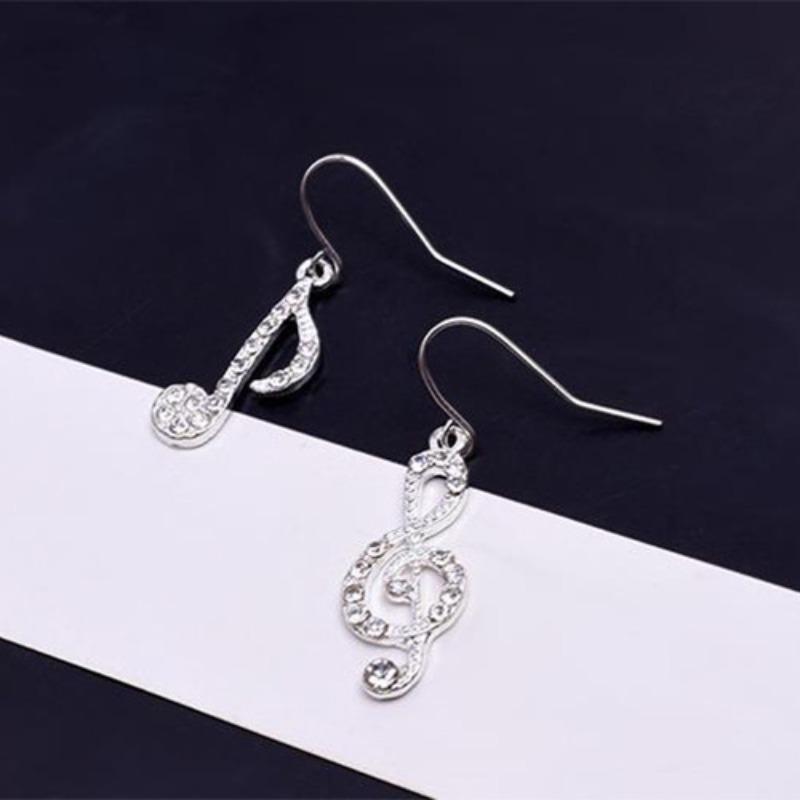Fashion Geometric Flash Diamond Music Note Asymmetrical Earrings Music Student Gift Jewelry