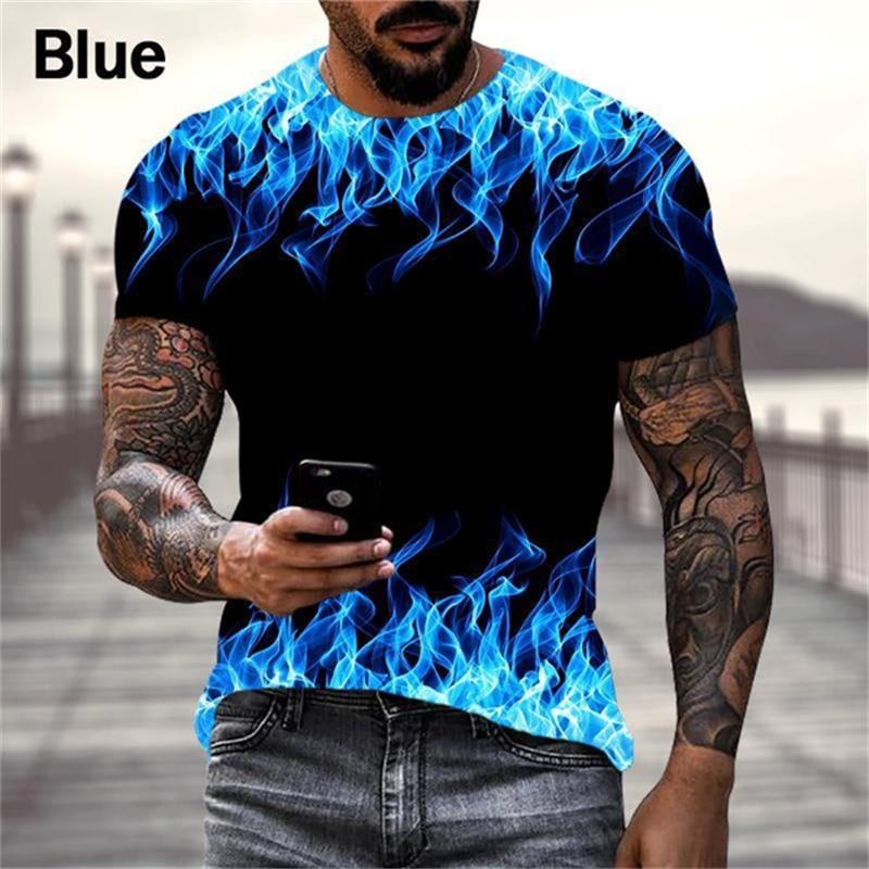 Summer Colorful Fire 3D Graphic Tee Shirt Men Women Harajuku Short Sleeve T Shirt Children