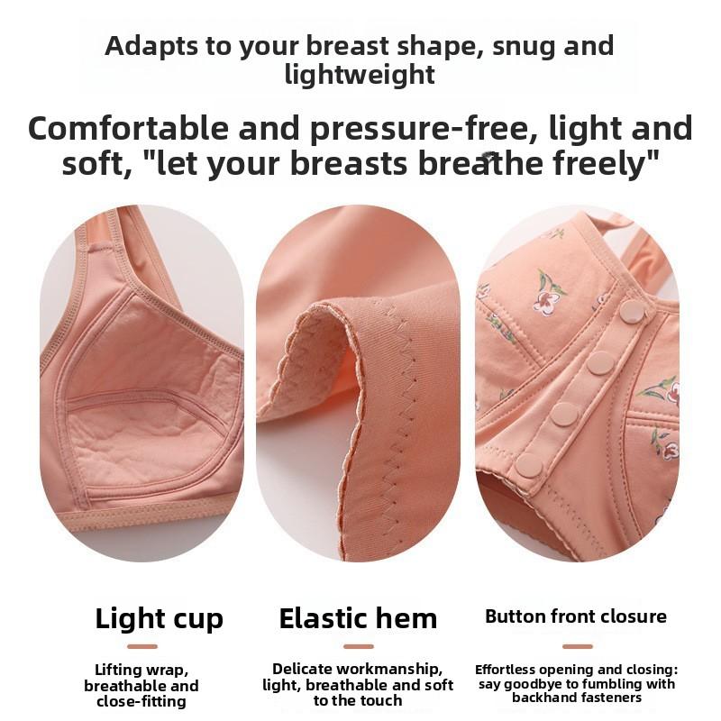 Plus Size Bra Women Front Closure Wireless Push Up Bra Thin Cotton Fixed Cup Tank Top Bra for Fuller Figure Mom Mature Women Comfortable Underwear