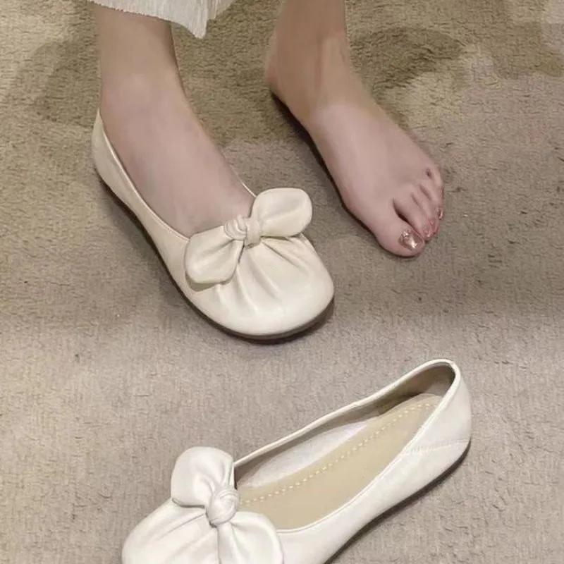 Fashion Mary Jane Women's Flat Shoes With Bow Moccasins Heel Office Ladies Footwear Young Vacation Popular Low Price 2025 Summer Social