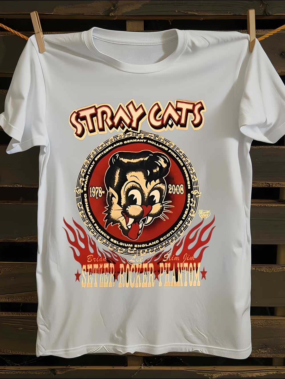 

Vintage 2008 Stray Cats Retro Graphic T-Shirt Mens Tshirt Womens Tshirts with Letters Print Short Sleeves T-Shirt Casual Street Tee Shirt Top XXL