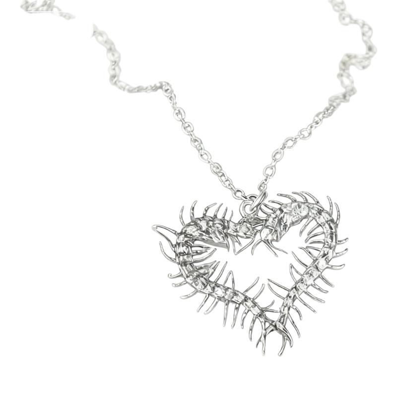 Lightweight Alloy Earhook/Necklace Featuring Centipede and Heart Motifs for Sensitive Skin Comfortable Long Wear Jewelry