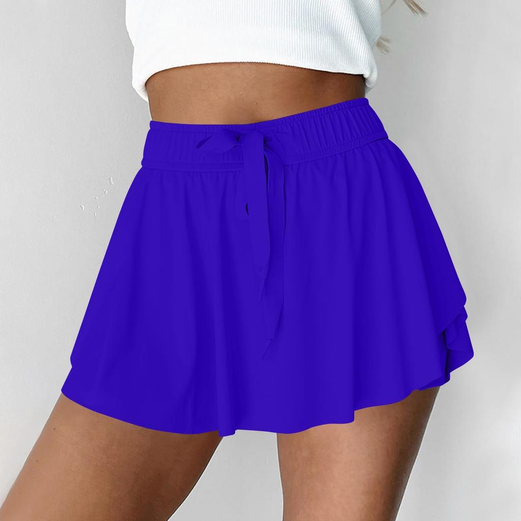 Women's Tennis Skirt Summer Elastic High Waist Drawstring A-Line Golf Exercise Short Skirt With Slits (Built-in Shorts)