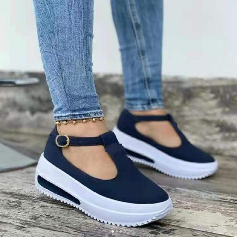 Wind large size casual single shoes women's spring new thick-soled one-word buckle Brock single shoes