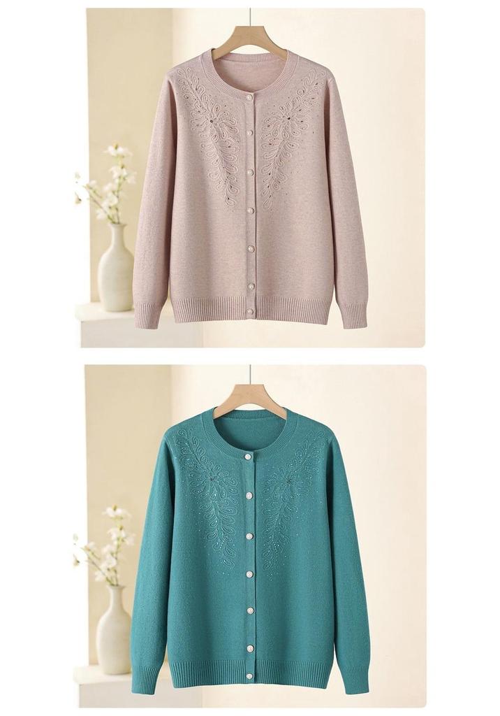 Elegant Mom-Style Knit Top: Chic Spring & Autumn Fashion for Middle-Aged Women