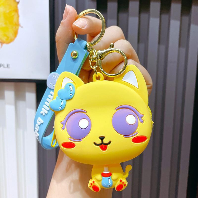 Cute Silicone Mini Coin Purse Adorable Cat Keychain Accessory For Gifts And Parties