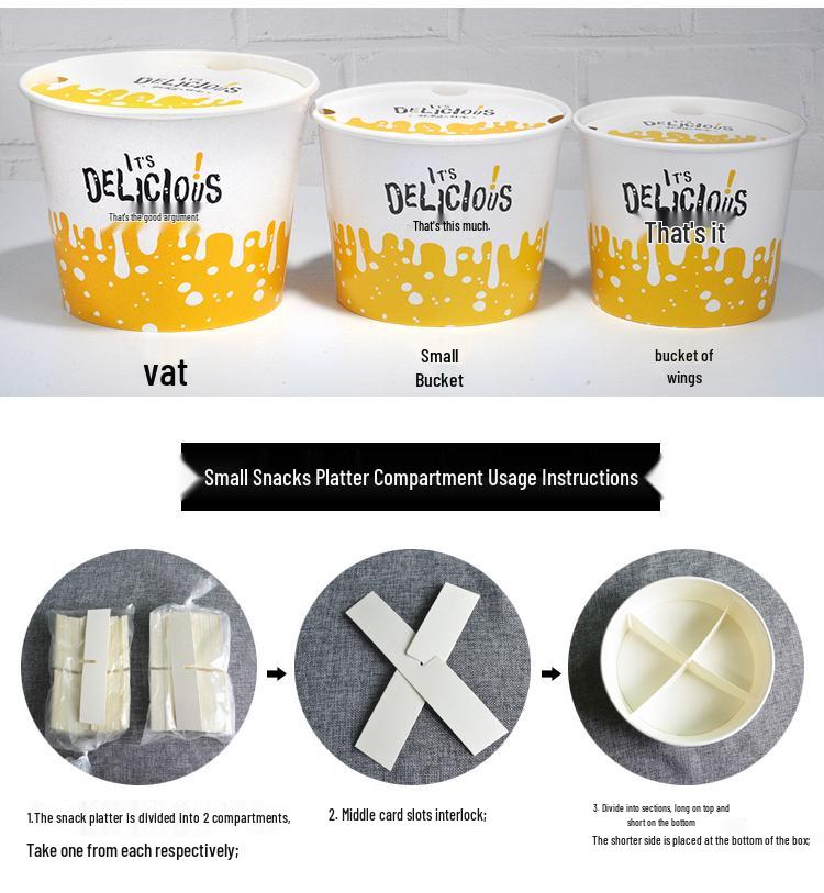 Snack Platter Box: Small Snacks & Fried Chicken Family Bucket with Four-Compartment Round Plate