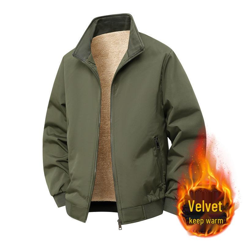 Men's Winter Fleece-Lined Stand Collar Jacket: Warm, Thick, Casual Fashion for Middle-Aged