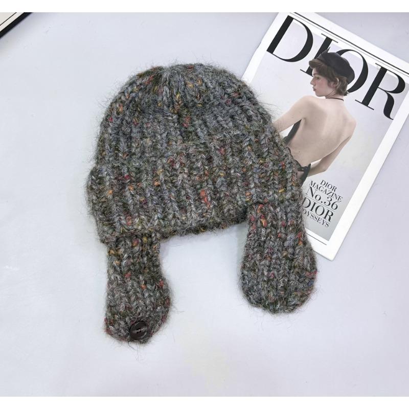 New snowflake point flanged wool hat women's autumn and winter warm knitted hat vertical strip bag head cold hat tide