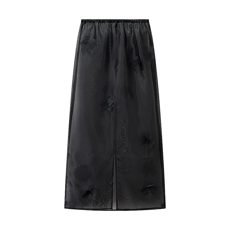 

Summer New Product Women s Clothes French Minimalist Style Three-Dimensional Flower Decoration Mid-Waist A- line Straight Mesh Skirt Black L