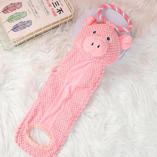 Plush Animal Dog Interactive Toy Stuffed Pig Rabbit Monkey Bird Tug of War Dog Boredom Toy Squeaky Dog Teething Cleaning Chew Toy
