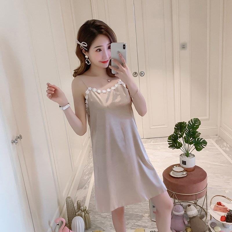 Summer Slim Nightdress Spring Summer Sweet Cute Girl Suspender Small Lace Sexy Imitation Silk Nightdress