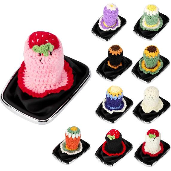 Crochet Shift Knob Cover, Universal Cute Handmade Strawberry Boho Car Accessories for Women, Car Shift Boots Knobs Cover Automotive Interior Fits Car