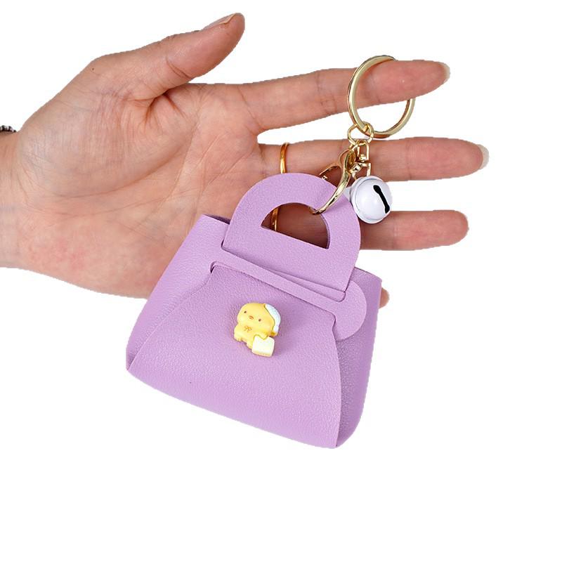 Korean Cartoon Couple Keychain Bag: Cute PU Charm & Earphone Holder Gift Pendant