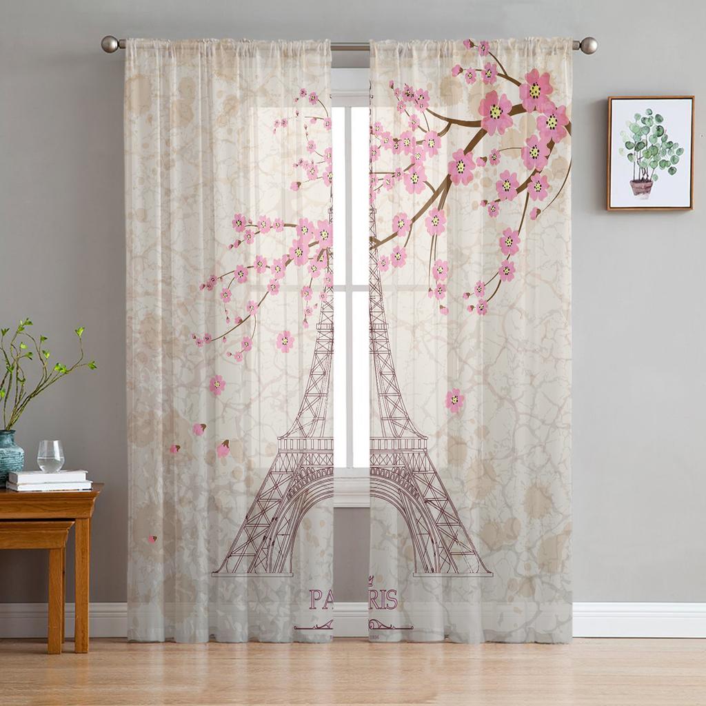 Aquarell Kirschblüte Tüll Vorhänge für Wohnzimmer Schlafzimmer Dekoration Chiffon Sheer Voile Küche Fenster Vorhang Vorhänge