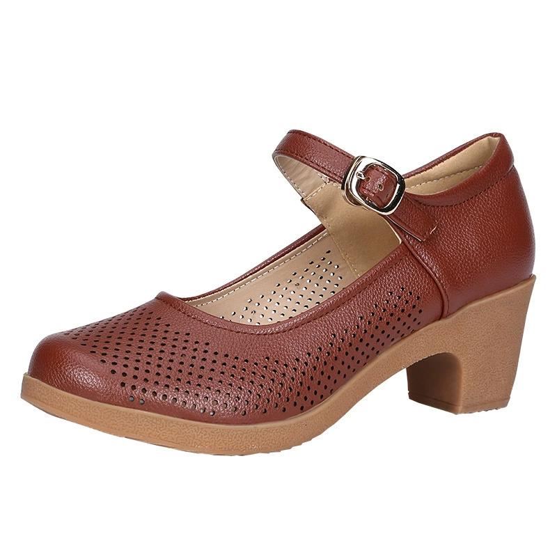 Casual Women Chunky Heel Lightweight Breathable Dot Decor Comfy Outdoor Ankle Strap Low Block Heeled Dance Shoes Sandals