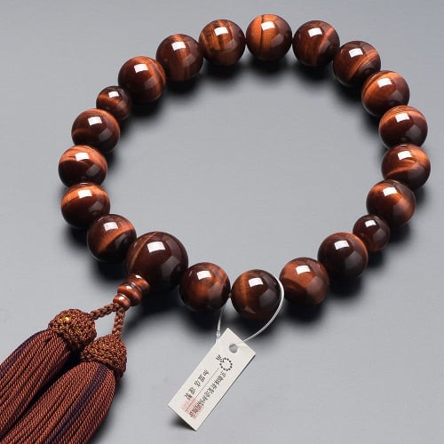 Buddhist Altar Shop Takita Shoten Kyoto Buddhist Prayer Beads for Men, 18 Red Tiger's Eye Beads, Silk Tassel with Head, Prayer Beads Bag, Suitable for