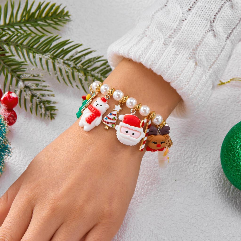 Exquisite Christmas Santa Claus Snowman Imitation Pearl Bracelet for Women Resin Elegant Sweet Festival Charming Party Jewelry