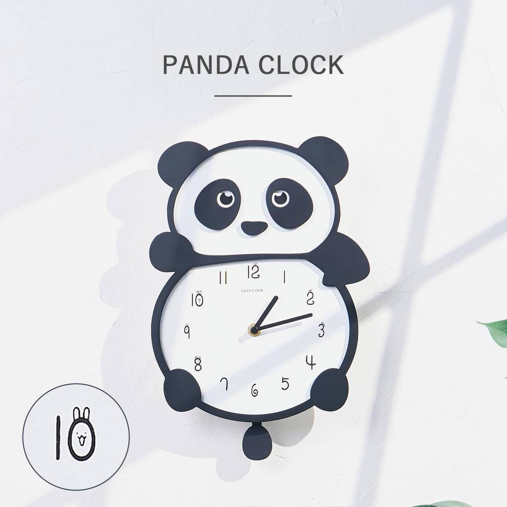 Golwis Panda Wall Clock, Cute Wall Clock with Pendulum, Stylish Animal Design, Nordic Style, Silent Analog Clock, Lightweight, Perfect Christmas Gift,