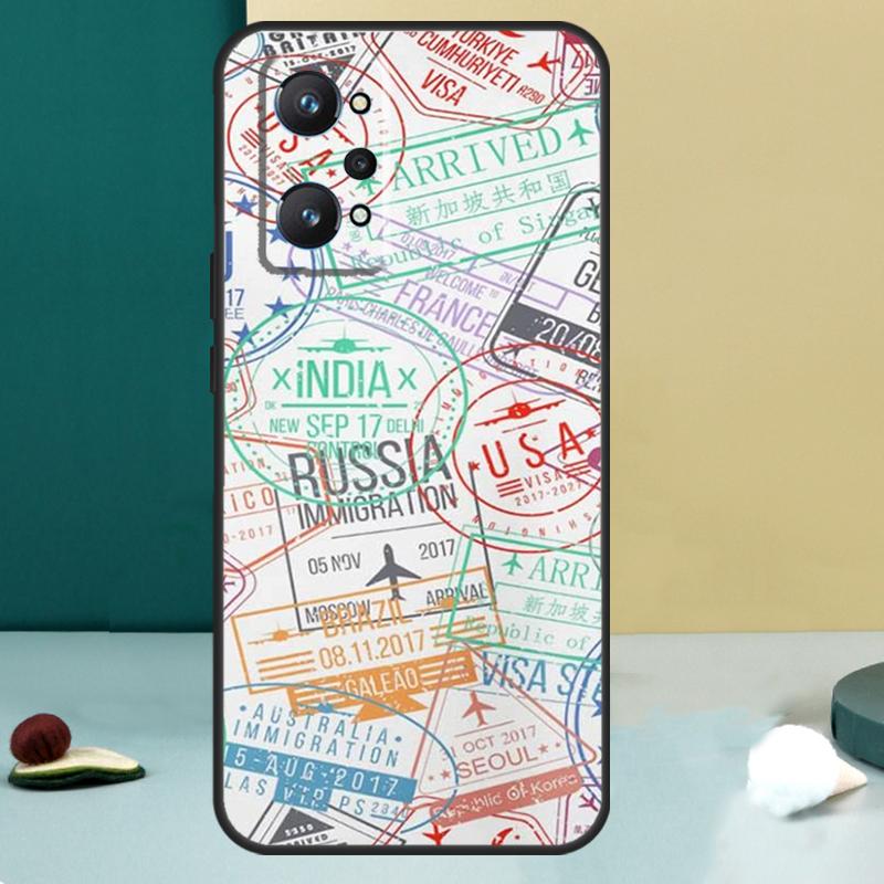 Retro Post Card Passport Stamps For Realme GT 7 Pro GT 5 6 6T C67 C61 C55 C53 C51 C21Y C25S C75 10 11 12 13 14 Pro Plus Case