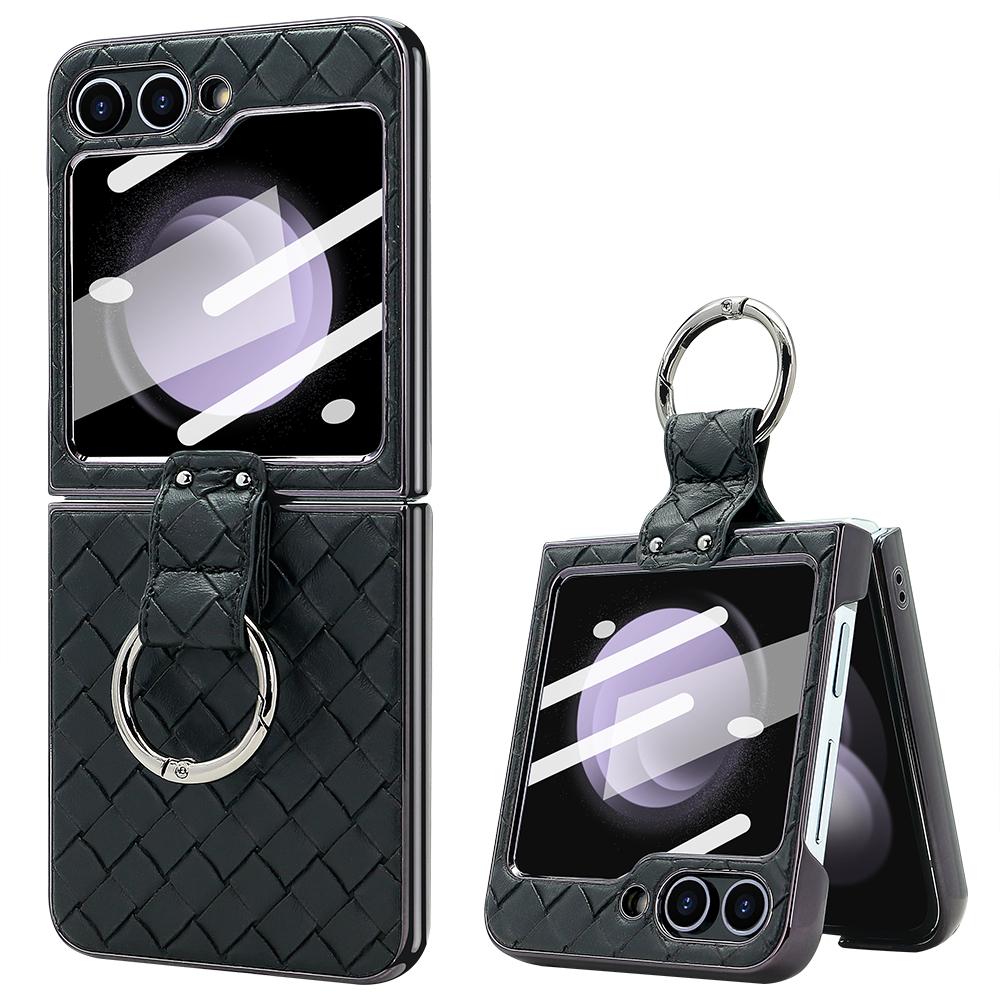 VIETAO Gold Electroplated Phone Case Cover With Finger Ring For Samsung Galaxy Z Flip 6 Flip 5 Flip 4 Flip 3 Back Screen Film