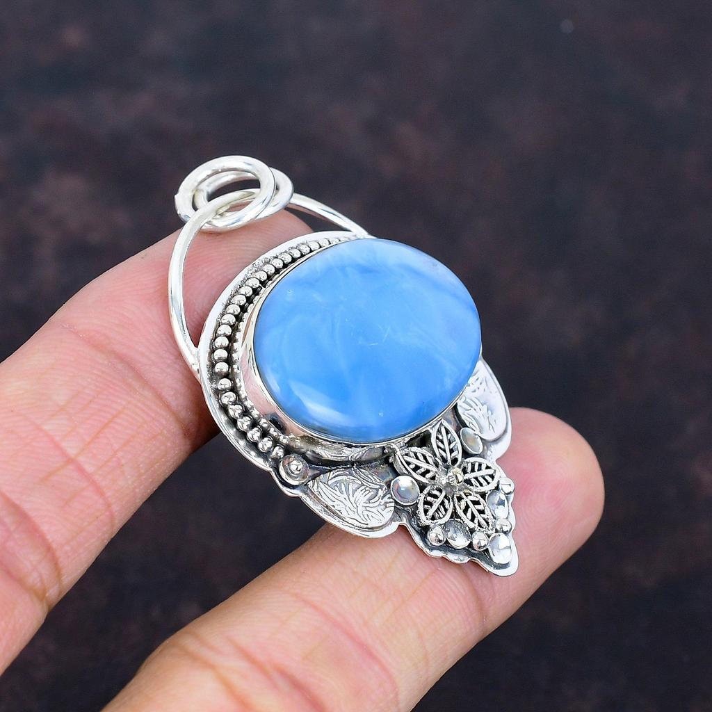 Pandantiv opal albastru Owyhee lucrat manual, pandantiv original cu piatră prețioasă, pandantiv din argint sterling 925, bijuterii antice, pandantiv delicat cu floare, cadouri de nuntă