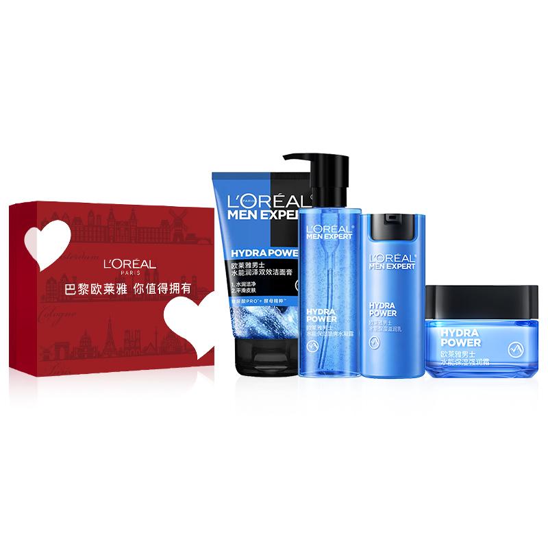 Loreal Paris Мужская Лосьон Уход за Кожей Восстанавливает, Увлажняет Набор LOreal Mens Hydropower - Hydropower Увлажняющий Набор из 4 Предметов Очищающее Средство Молочко Крем коричневый