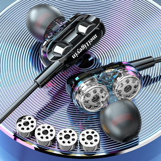 C52 Wired Earbuds Wire Control Noise Reduction In-ear Metal Dual Moving Coil Eight-core 3.5mm Earphones for Gaming