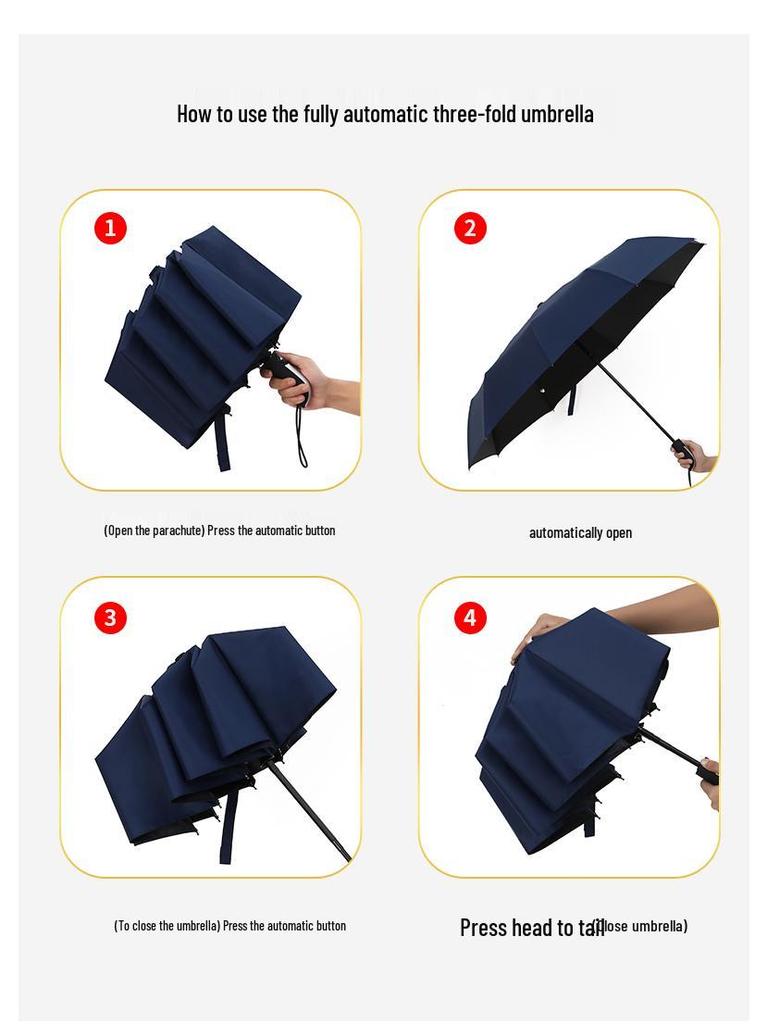 Enhanced Automatic Folding Umbrella for Men & Women: Dual-Use Sun & Rain Protection with Thickened Sunshade & UV Shield