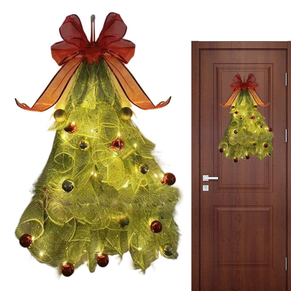 Christmas Door Swag Realistic Pines Illuminated Christmas Decoration With Bow Artificial Pine Holiday Garland For Mantel Porch