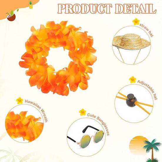 Hawaiian Porch Goose Outfits Summer Lawn Goose Costume Straw Hat And Hawaiian Lei Sunglasses Set for 23/17'' Lawn Patio Goose Statue