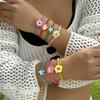 Bohemian Big Flower Charm Bracelets for Women Handmade Braided Pink Red Blue Soft Clay Flower Bracelets Friendship Jewelry Gift