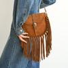 Tassel Genuine Leather Frosted Cowhide Saddle Bag Women's Retro Bohemian Style Single Shoulder Diagonal Cross