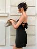 European American Women's Sexy Backless Satin Strapless Dress - Hip-Revealing Short Skirt for Parties and Casual Gatherings