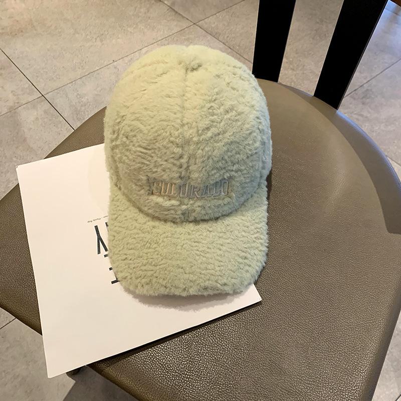 Warm Hat for Women Fashion Korean Fashion Embroidered Letter Plush Baseball Cap Showing Face Small Versatile Baseball Cap