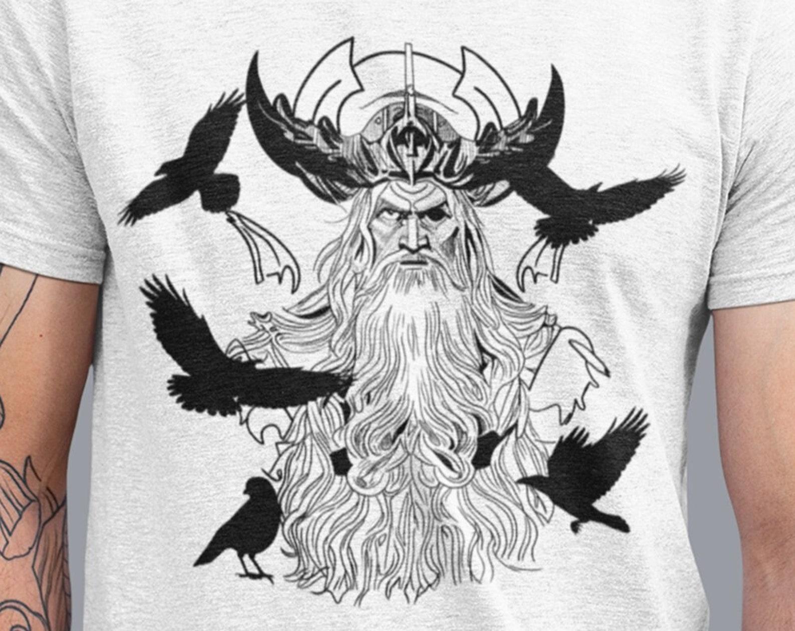 Graphic Crow Odin Tee, ODIN RAVEN VIKING shirt, Animal Print TShirt Mens Unisex Tee, Vikings T-Shirt, Valhalla Tee, Norse Mythology Gift 3XL